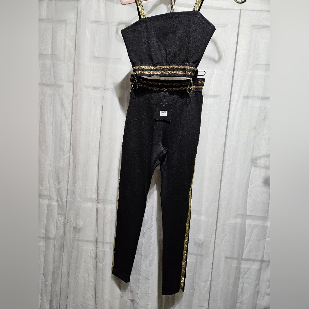 #003 Black and Gold Women's 2-PC Parisian Top & Bottom Set